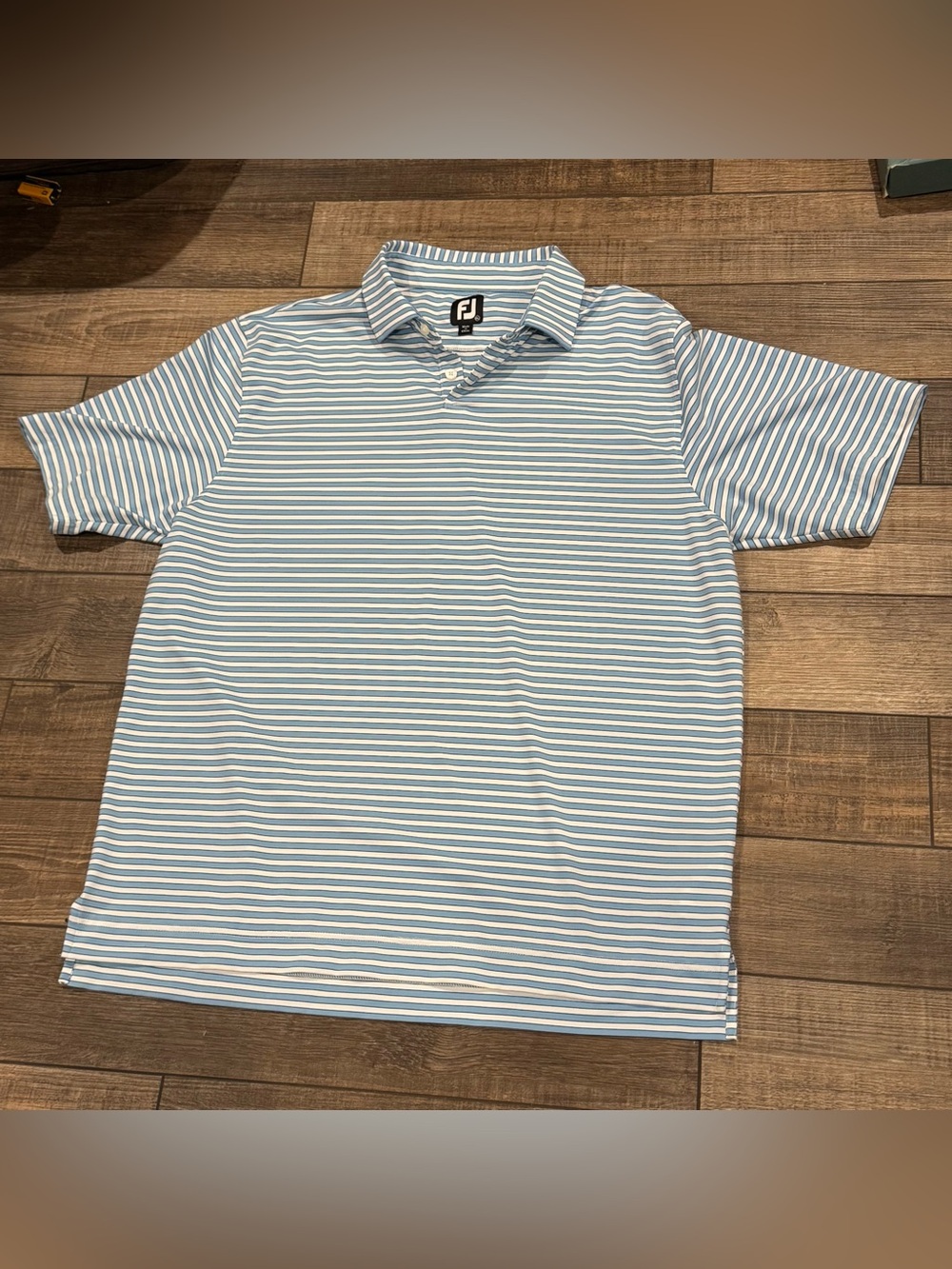 FootJoy FJ Golf Polo Shirt Men XL Blue White Striped Athletic Performance